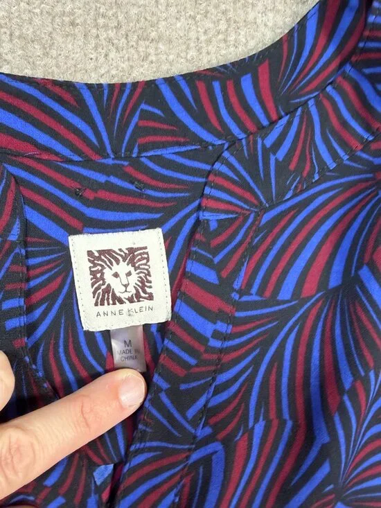 Anne Klein Geometric Print Sleeveless Shirt Dress Medium Blue Red - Picture 7 of 11